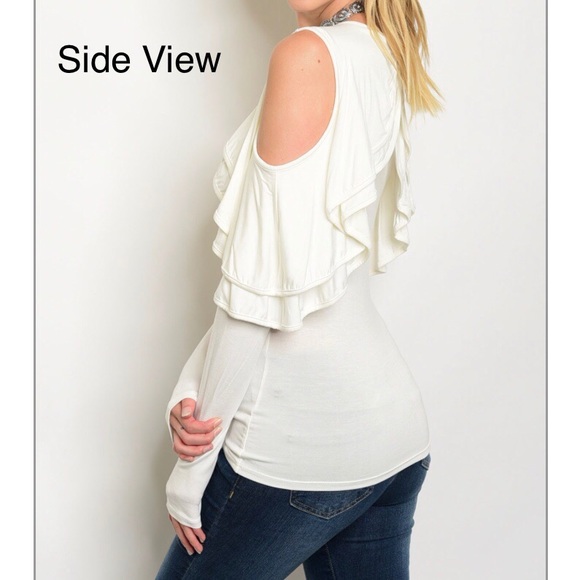 White Ruffle Cold Shoulder Top - Picture 4 of 8